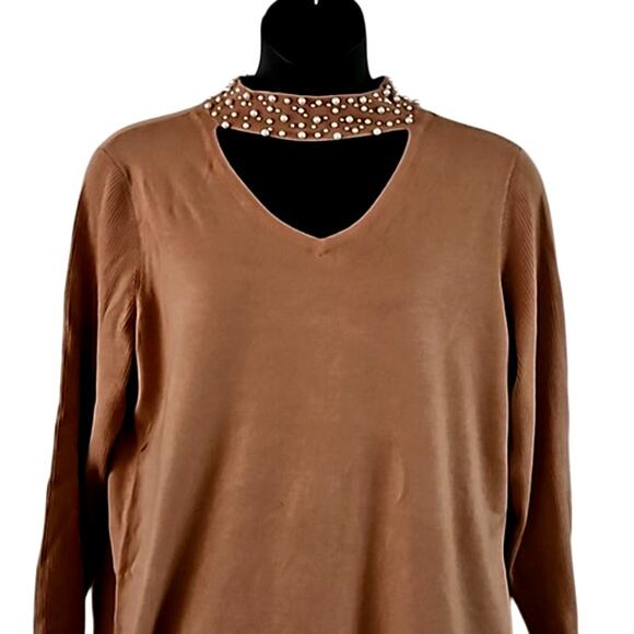 Belle Kim Gravel Faux Pearl Beaded Choker CutOut Sweater Size 3X NWOT - Picture 3 of 7